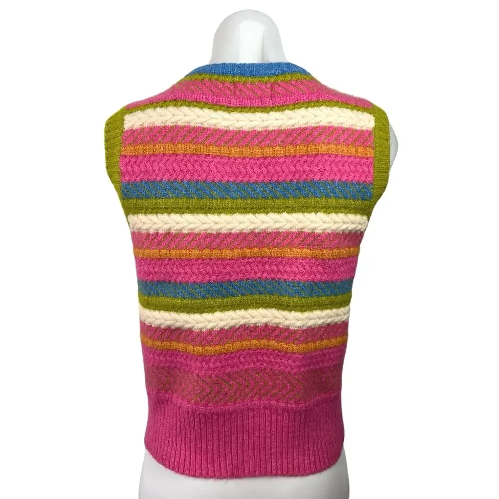 FRNCH PARIS Wendy Multicolor Rainbow Striped Sleeveless Knit Sweater Vest Top S
